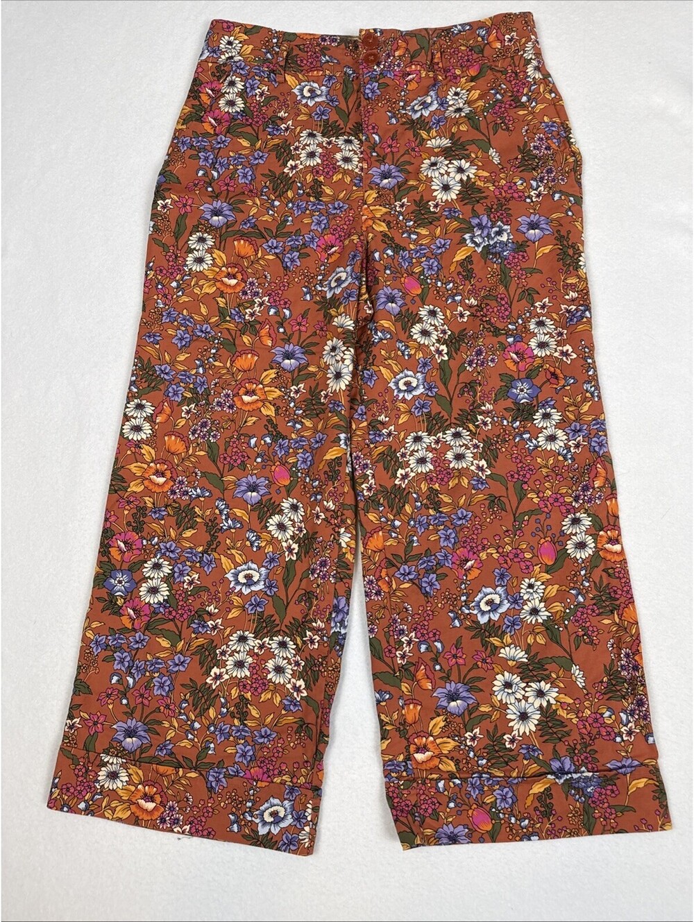 Anthropologie Maeve Women's SZ 14 Floral High Waisted Wide Leg Pants Retro Hippy